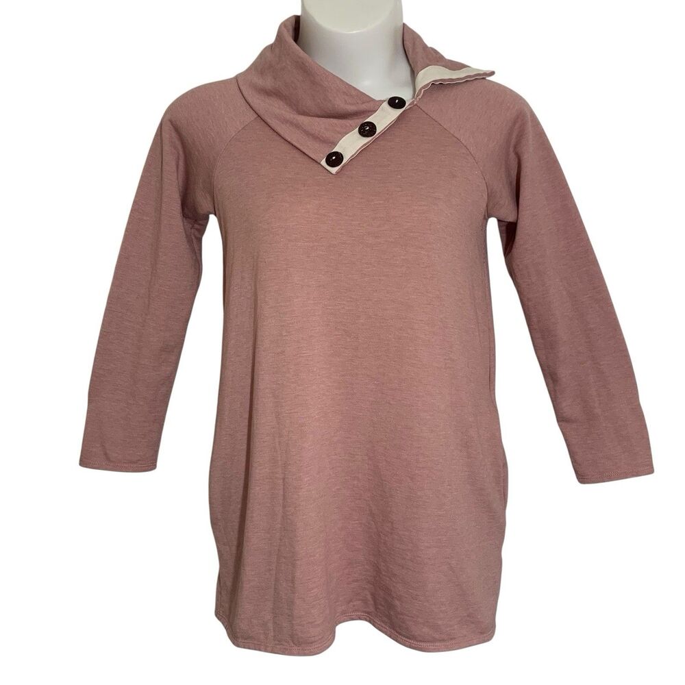 P.S. Kate Tunic Sweatshirt Top Womens Size Medium Pink Long Sleeve Pockets Comfy